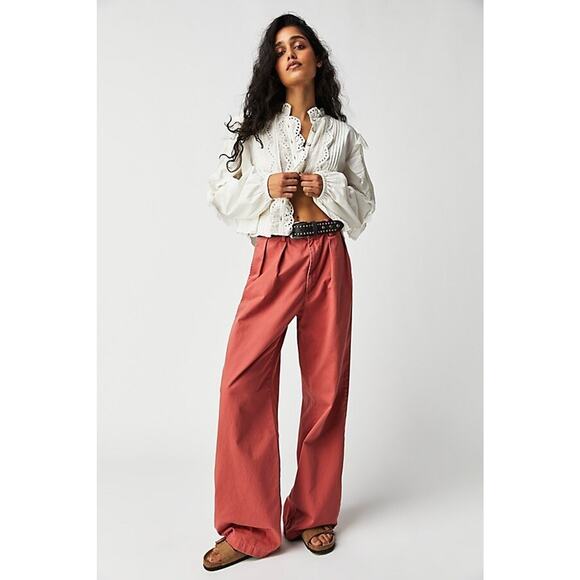 The Denimist Pants - New Denimist Pants Womens 31 Nautical Red Blair Double Pleat Wide Leg Trousers
